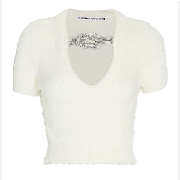 New Alexander Wang Crystal Knot V Neck Sweater Top - Picture 3 of 9
